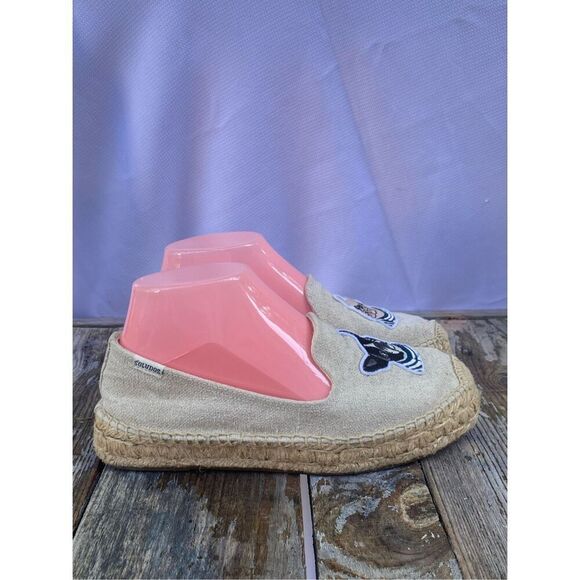 Soludos French Bulldog Espadrilles Women’s Size 7 Linen Slip-On Flats Dog Print - Picture 3 of 7